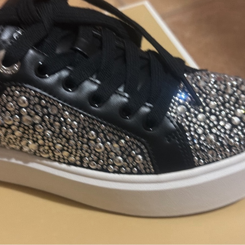 Michael Kors Black Crystal-Studded Lace-Up Sneakers